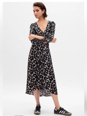 GAP Black & White Floral Midi Dress XS